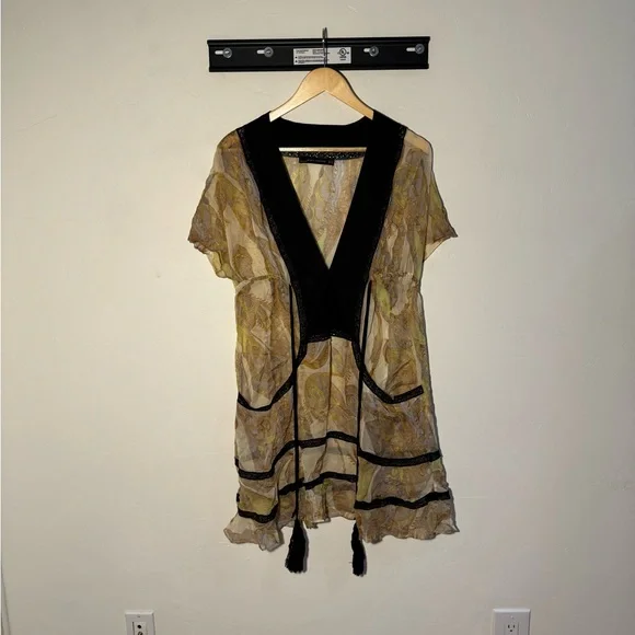 🌙Women’s Zara Sheer Silk Paisley Cover Up Dress with Tassels✨ - Picture 4 of 9